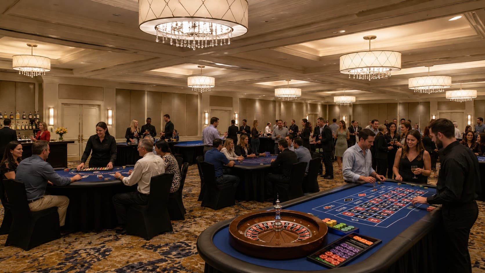 The room, transformed into a Vanta casino night